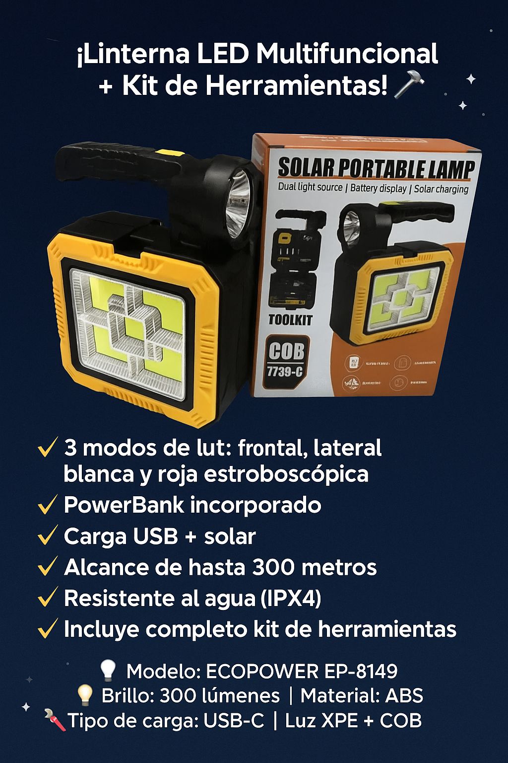 Kit herramientas, linterna y cargador